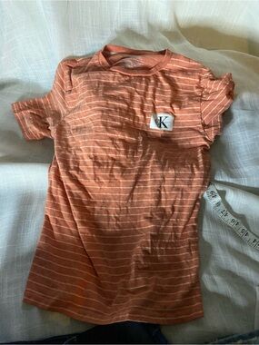 Calvin Klein Kids' Orange & White Striped Short Sleeve Tee